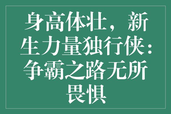 身高体壮，新生力量独行侠：争霸之路无所畏惧