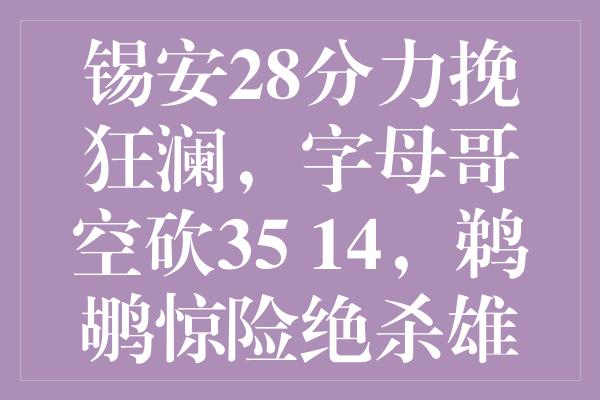 锡安28分力挽狂澜，字母哥空砍35+14，鹈鹕惊险绝杀雄鹿