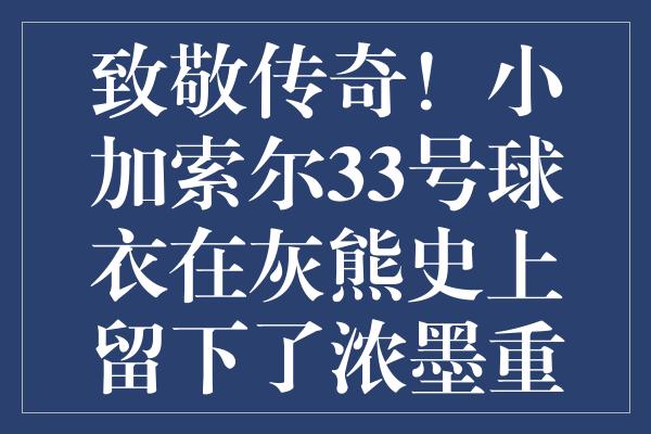 致敬传奇！小加索尔33号球衣在灰熊史上留下了浓墨重彩一笔