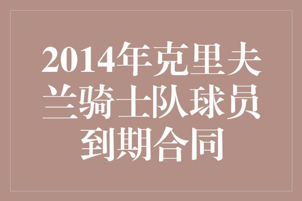 2014年克里夫兰骑士队球员到期合同