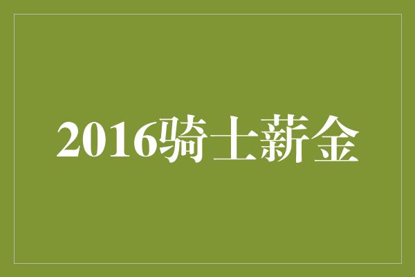 2016骑士薪金